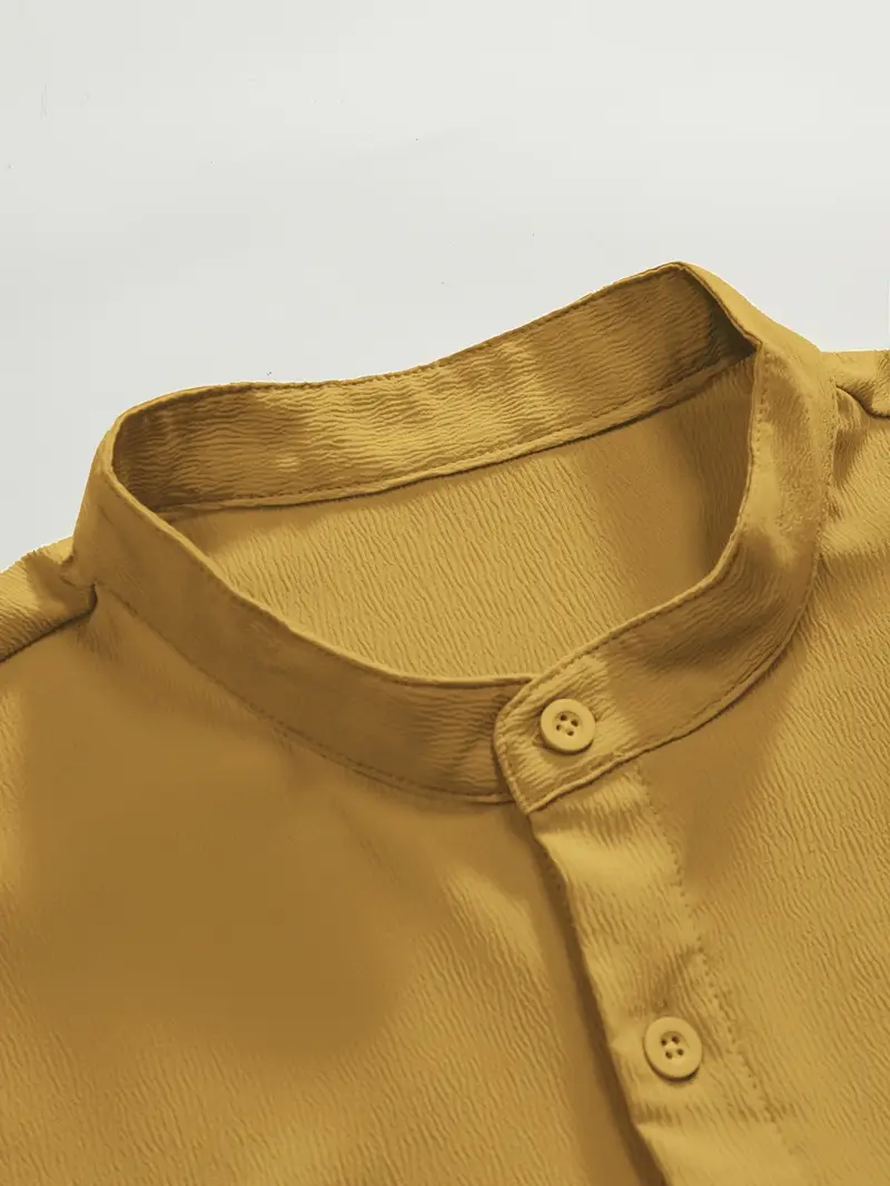 Saffron Cotton Mustard Yellow Band Collar Solid Shirt