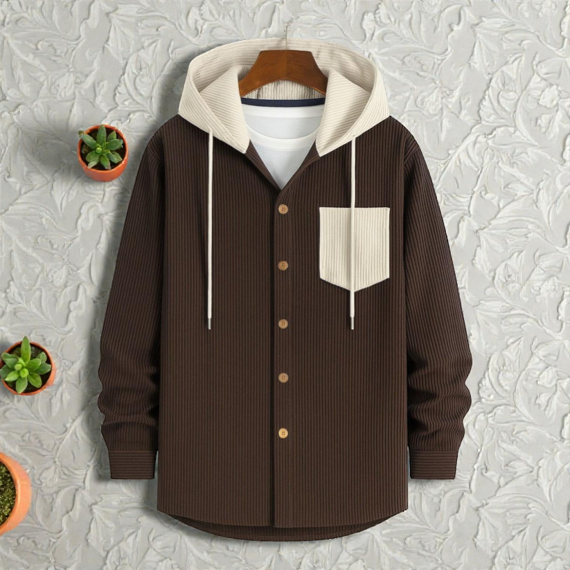 Dark Chocolate-Men's casual corduroy hoodie Shirt