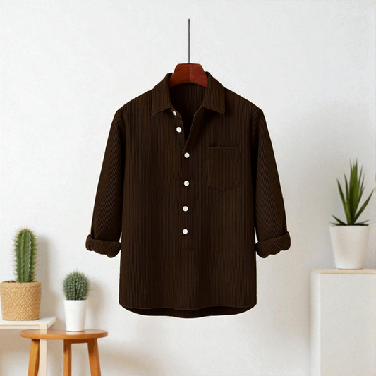 Dark Chocolate Colour Luxury Full Sleeve Cord Katua Shirt