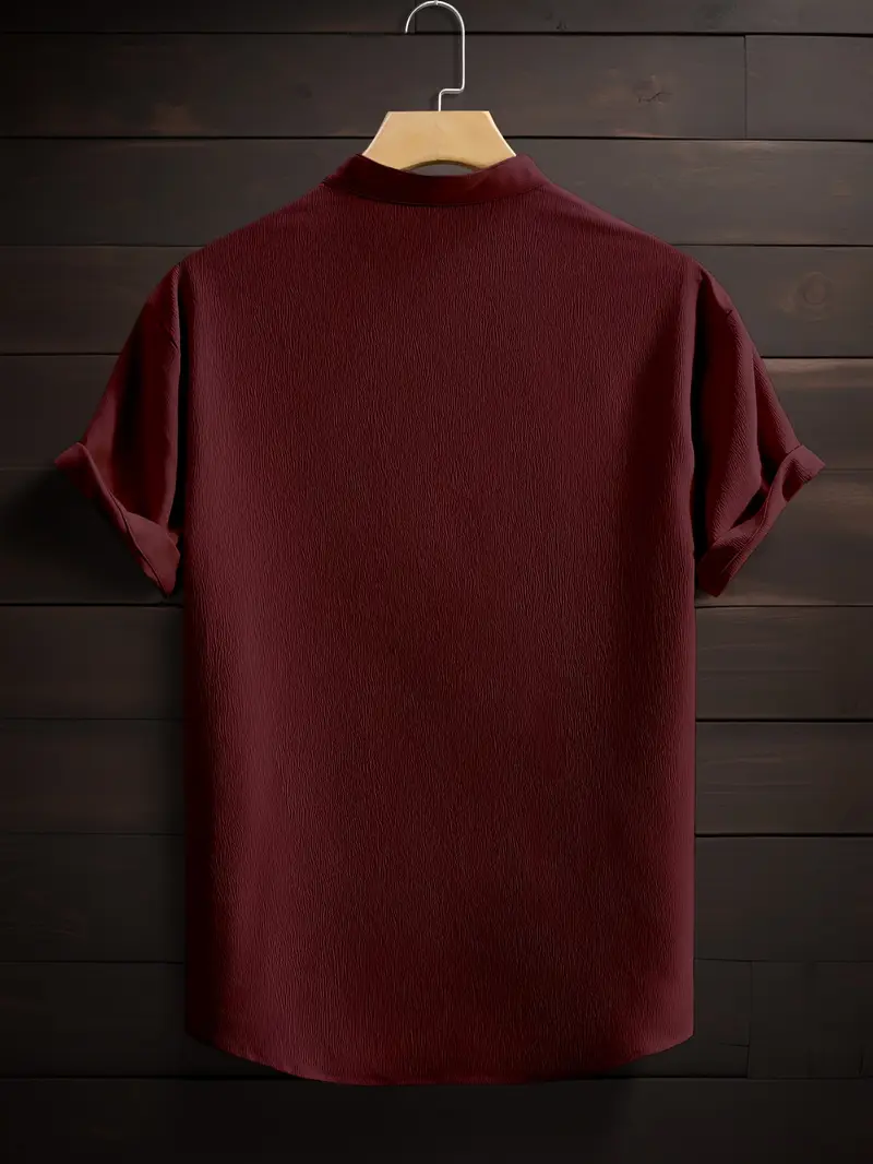 Saffron Cotton Maroon Band Collar Solid Shirt