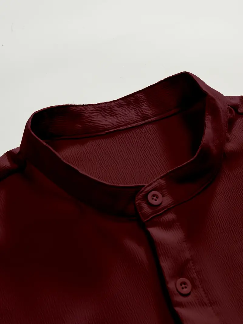 Saffron Cotton Maroon Band Collar Solid Shirt