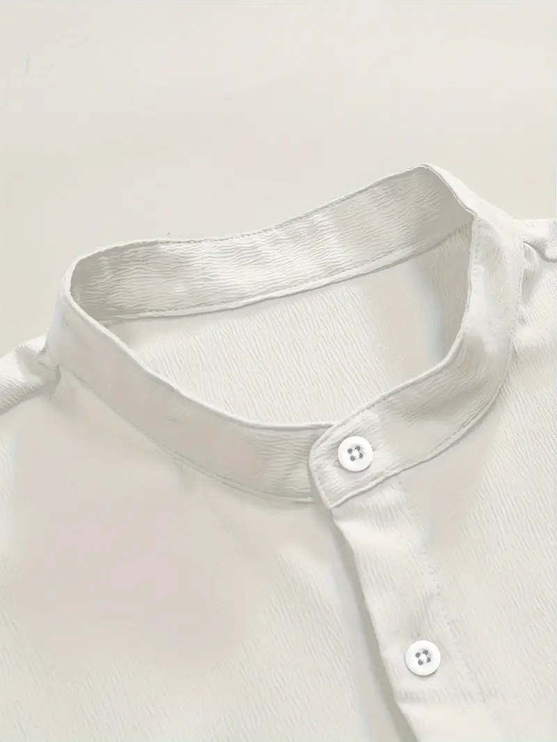 Saffron Cotton White Band Collar Solid Shirt