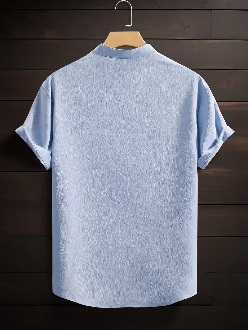 Saffron Cotton Sky Blue Band Collar Solid Shirt