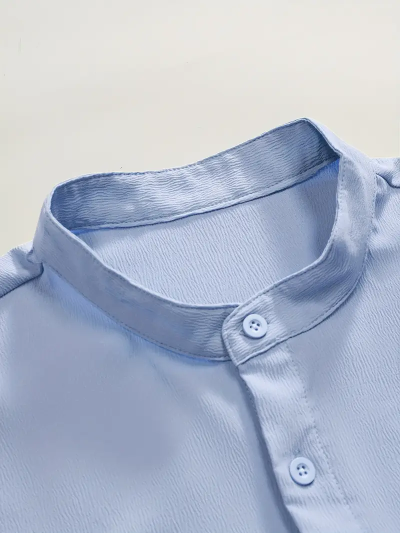 Saffron Cotton Sky Blue Band Collar Solid Shirt