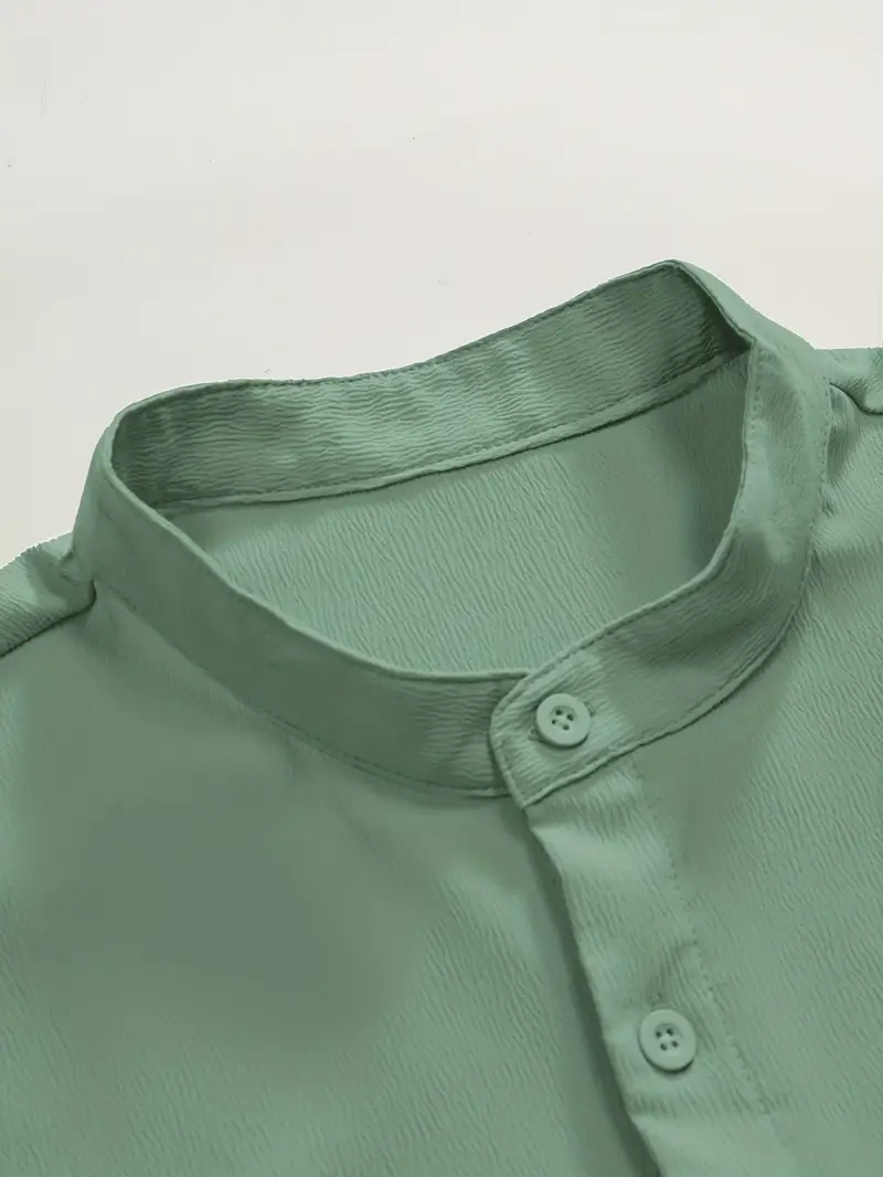 Saffron Cotton See Green Band Collar Solid Shirt
