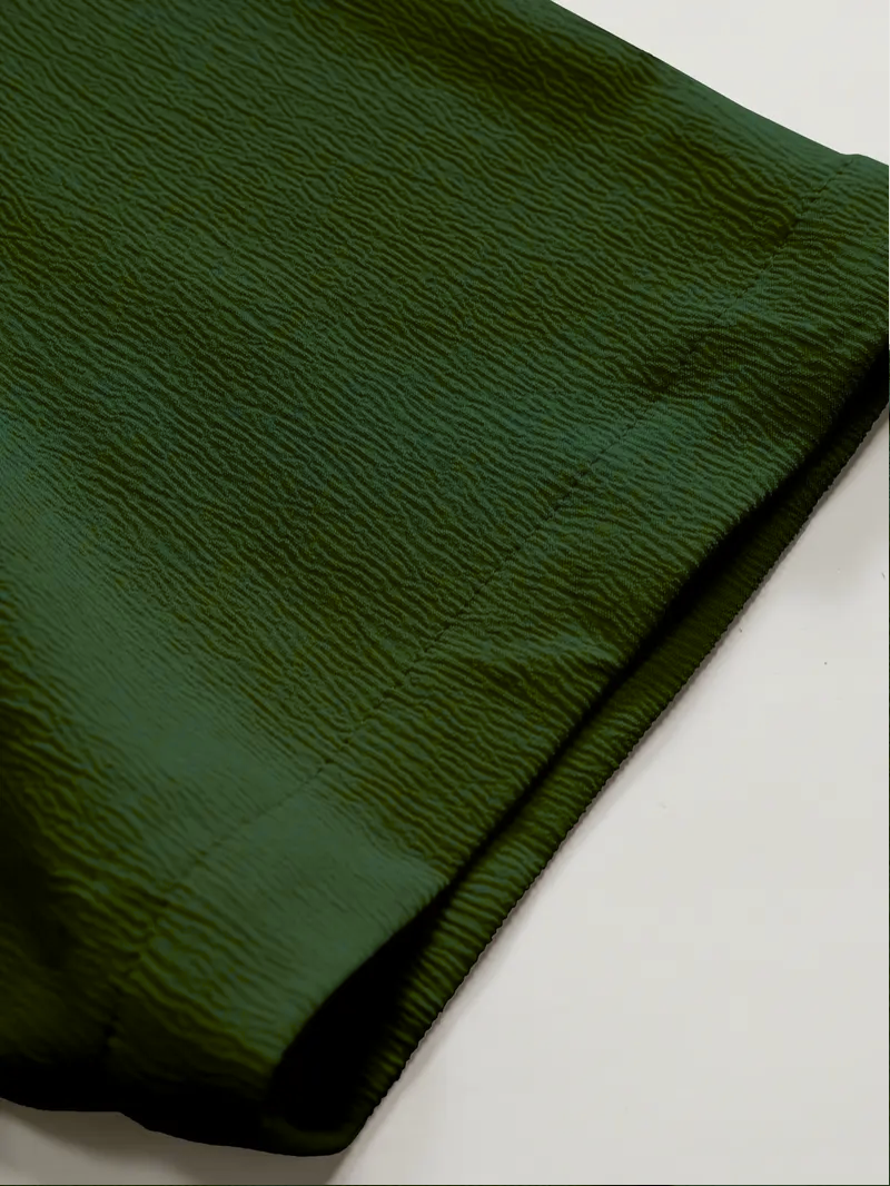 Saffron Cotton Olive  Band Collar Solid Shirt