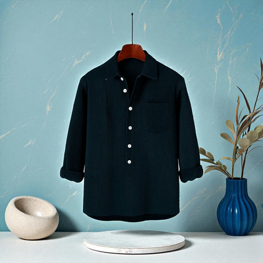 Midnight Teal Colour Luxury Full Sleeve Cord Katua Shirt