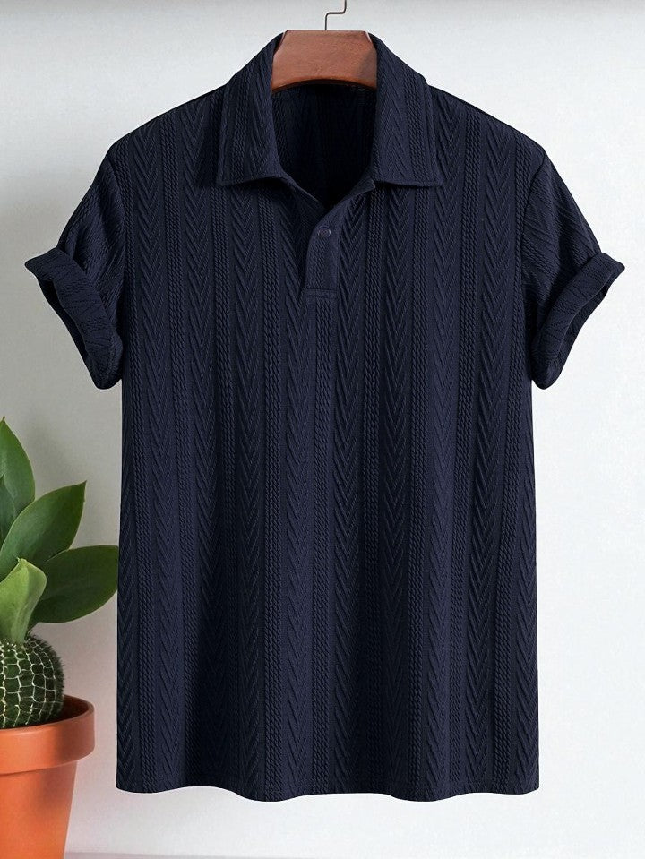 Knitted Navy Blue Polo Shirt
