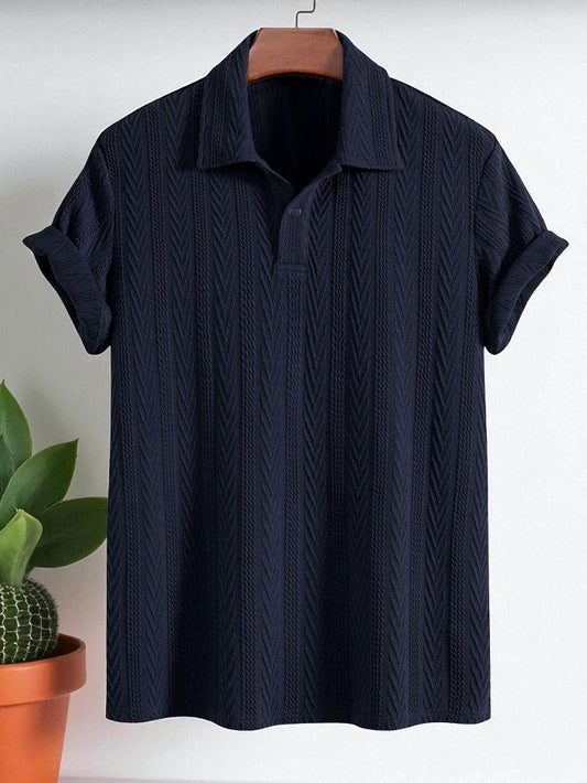 Knitted Navy Blue Polo Shirt
