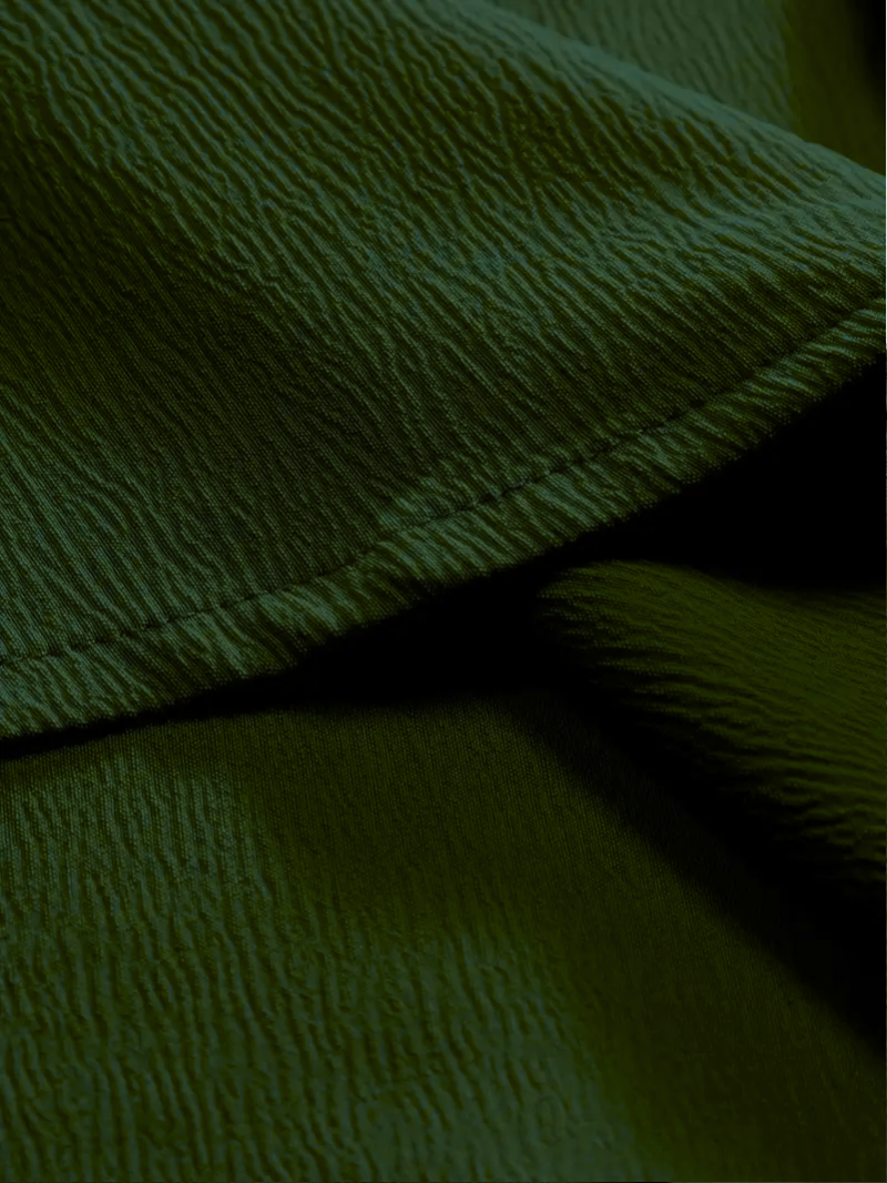 Saffron Cotton Olive  Band Collar Solid Shirt