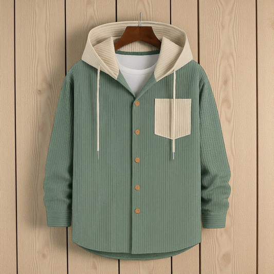 Light Moss Green-Men's casual corduroy hooded jacket