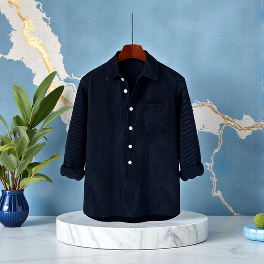 Navy Blue Colour Luxury Full Sleeve Cord Katua Shirt