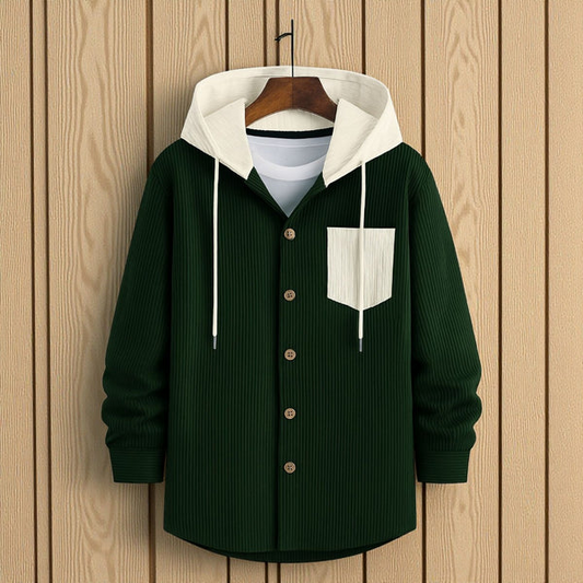 Bottle Green-Men's casual corduroy hooded jacket