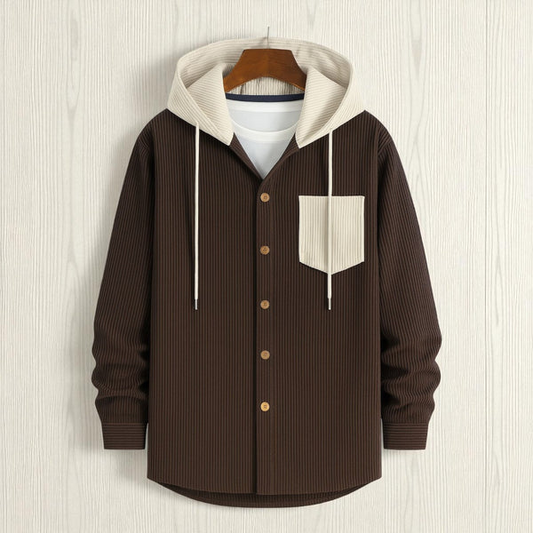 Dark Chocolate-Men's casual corduroy hoodie jacket