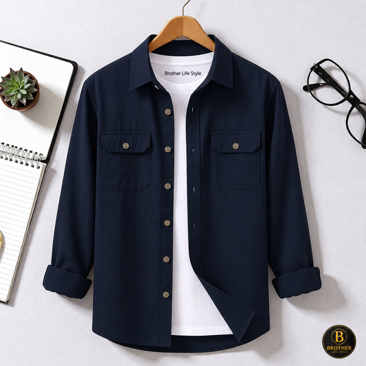 Navy Blue Colour Two Pocket Full Sleeve Casual Shirt