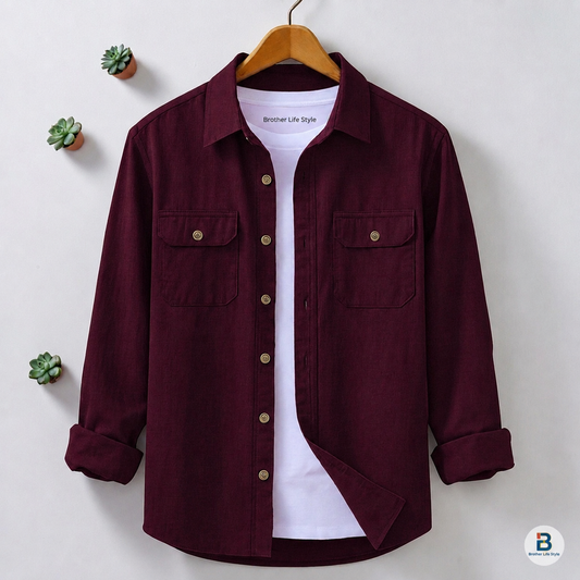 Deep Maroon Colour Two Pocket Full Sleeve Casual Shirt