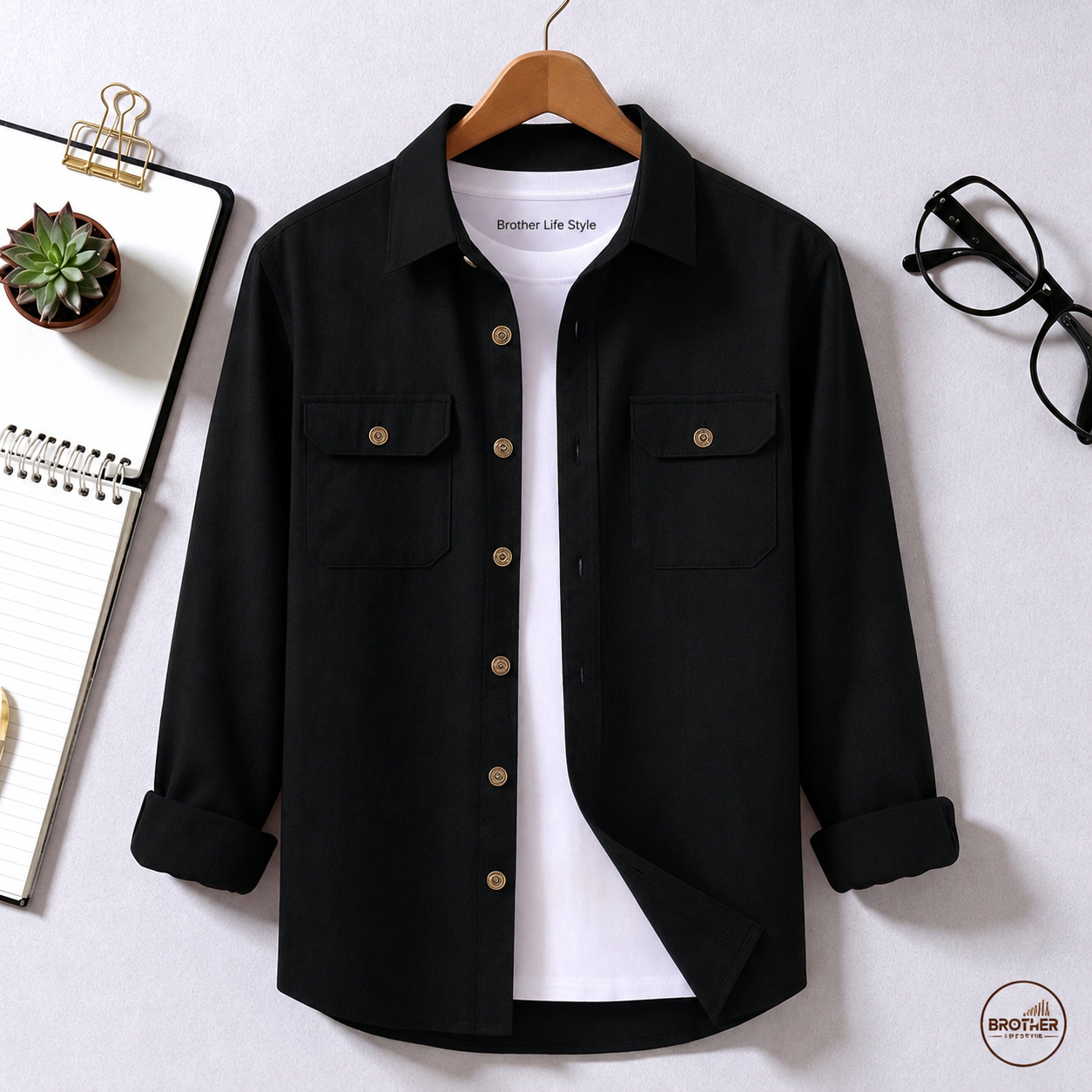 Black Colour Two Pocket Full Sleeve Casual Shirt